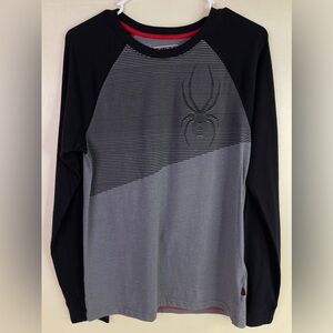 Spyder T-Shirt Boys Size XL/ 18/20 Black & Grey Long Sleeve Crew Neck
